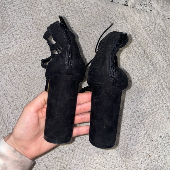 Express Suede Ankle Lace Up Chunky Heels - Picture 3 of 8